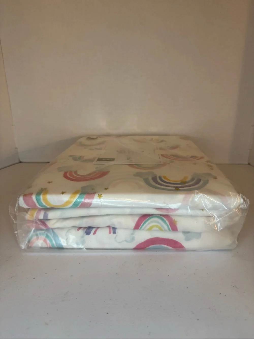 Pottery Barn Kids White Comforter with Pink Rainbow Accent